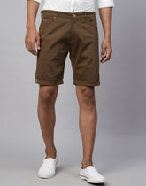 Genips Men'S Dark Khakhi Cotton Lycra Slim Fit Shorts